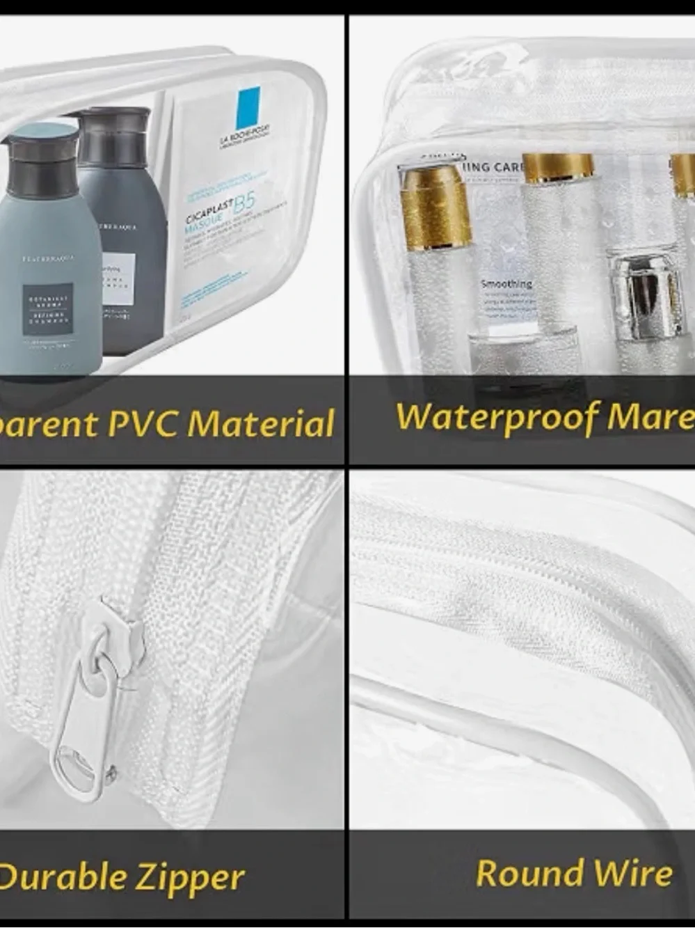 Clear White Zip Cosmetic Pouch -9pc